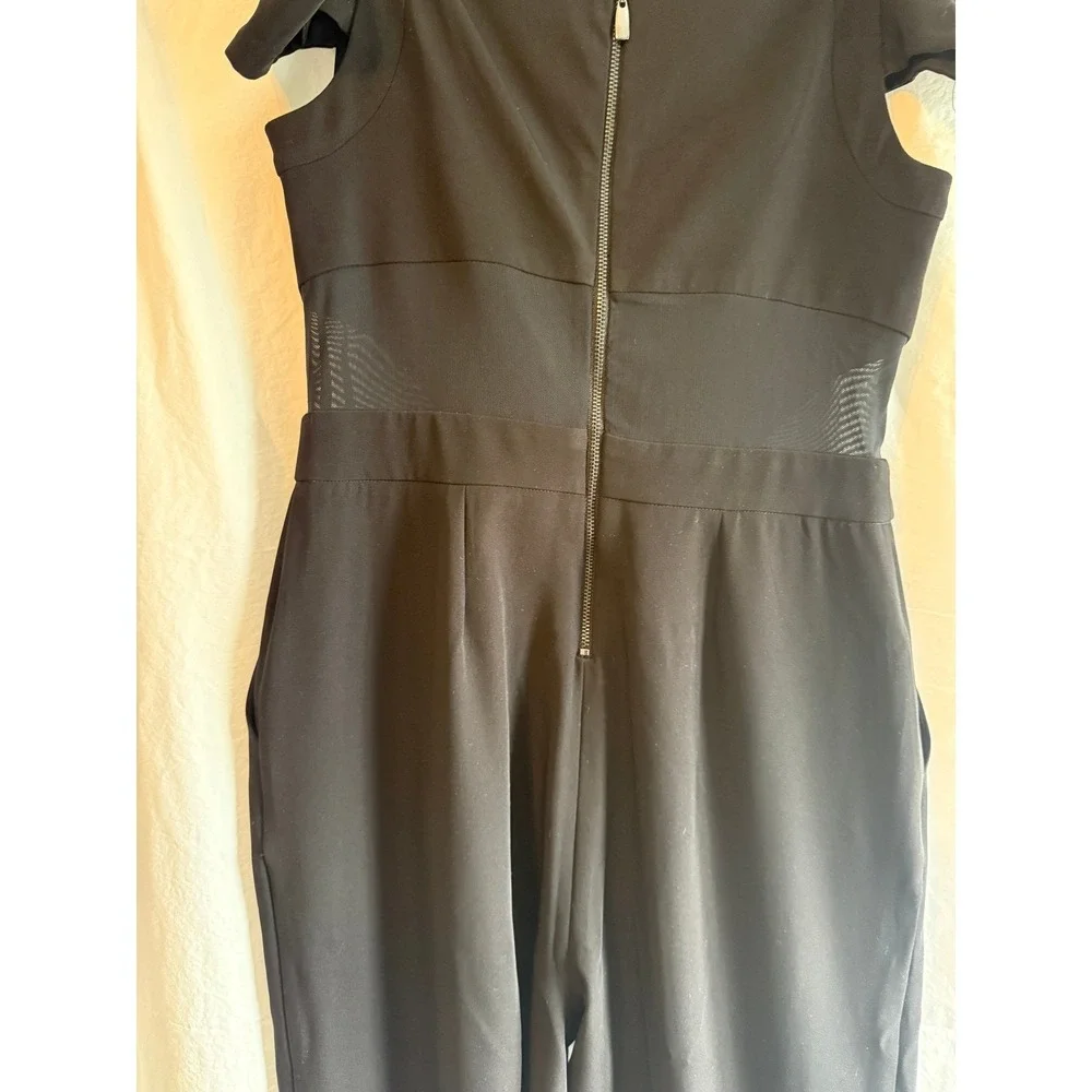 Laundry by Shelli Segal Black Cold Shoulder Mesh Waist Jumpsuit Womens 2Wide Leg